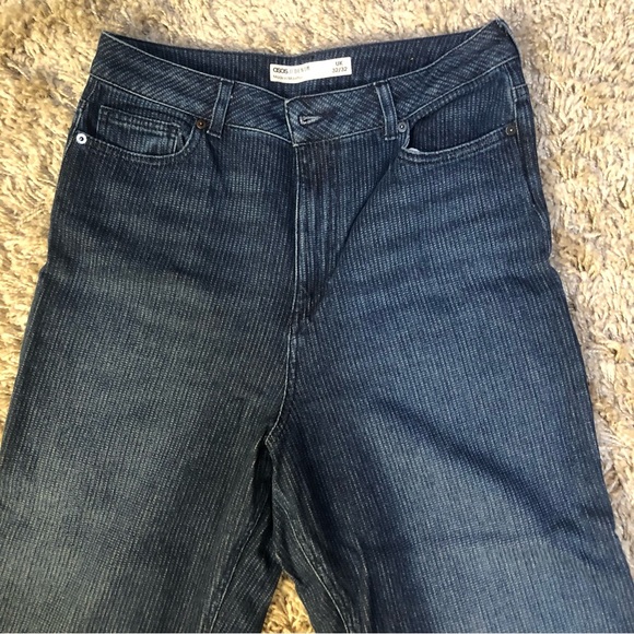 ASOS Design high waist raw hem cropped wide leg stretch jeans 🦋 blue striped - Picture 16 of 16